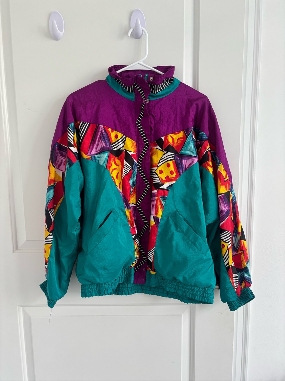 Lavon Colorblock Puffer Jacket - Teal & Purple with Multicolor Pattern